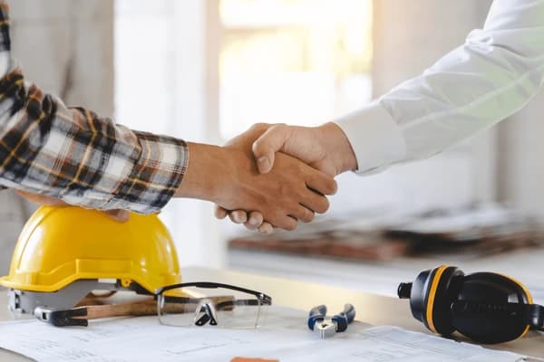 Contractor and client agreeing on a project